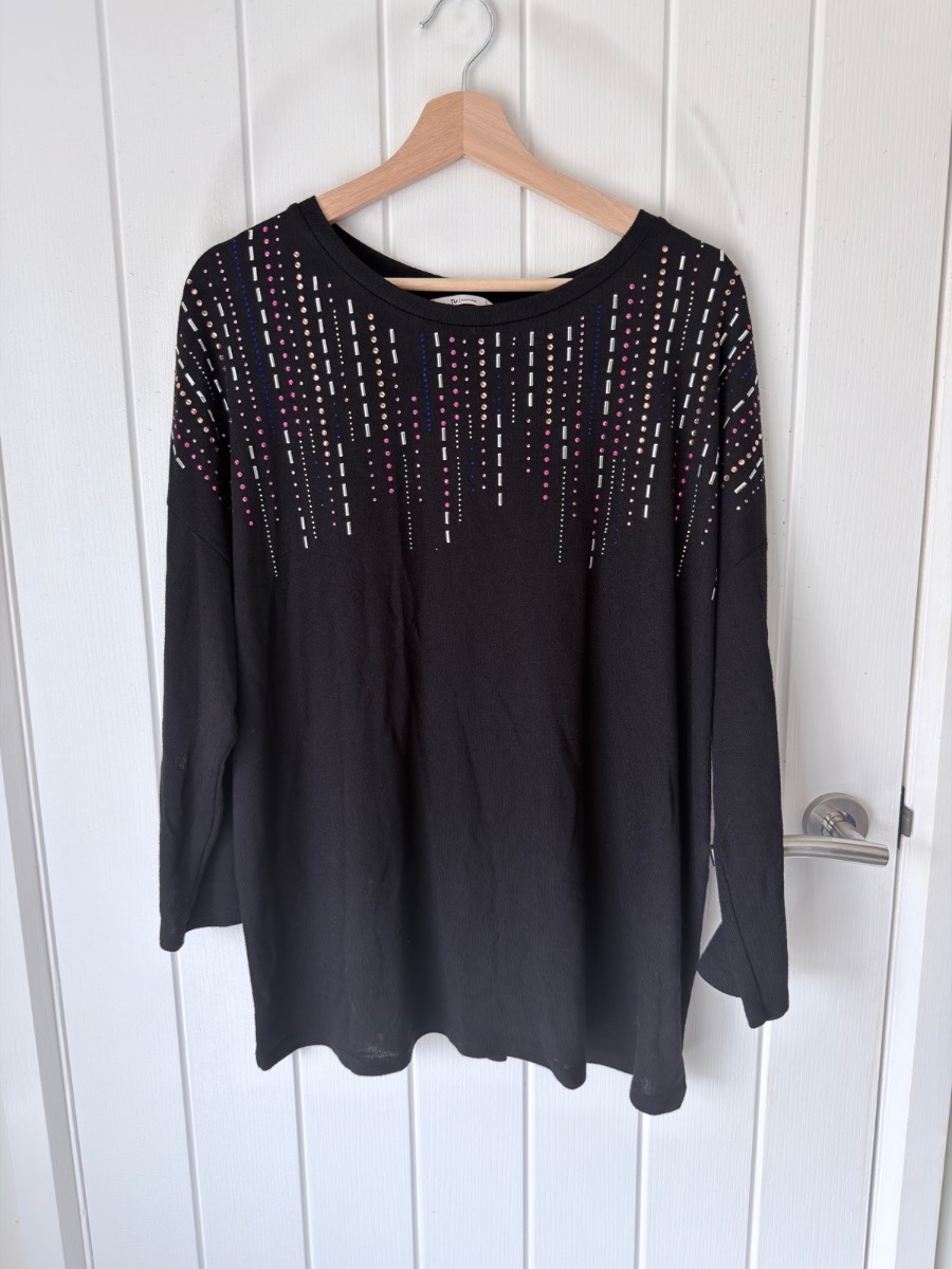 TU Black Sparkle Thin Spring Summer Party Beaded Jumper | Size UK  18