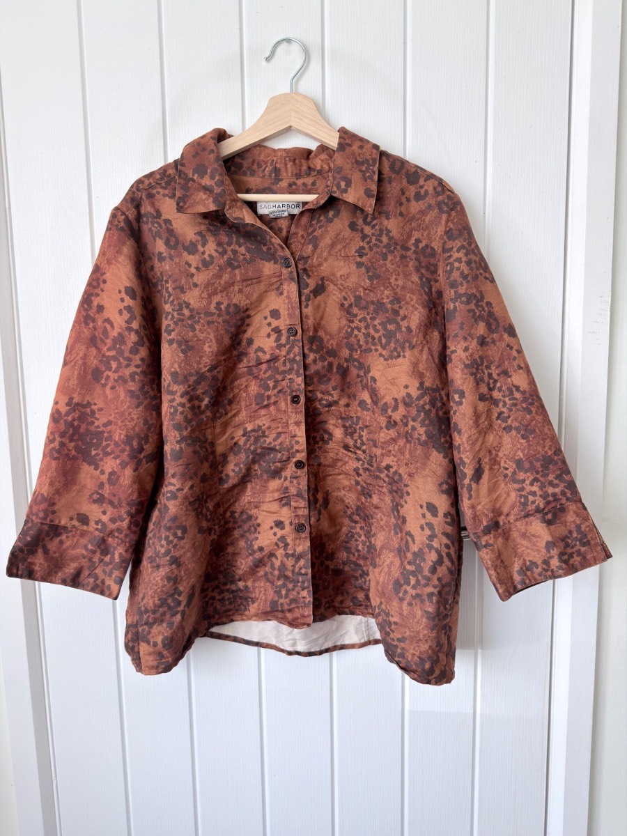 Sag Harbor Faux Suede Animal Print Button Front Shirt Jacket XL (Approx Size 14)