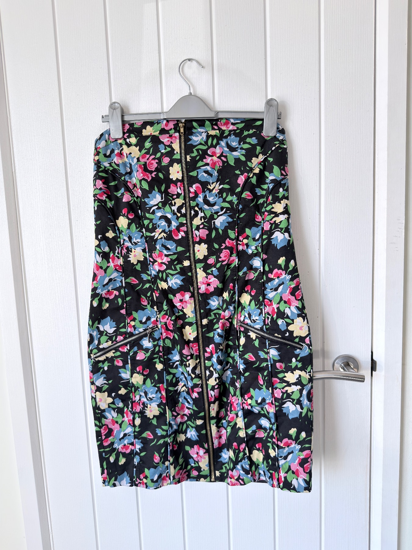 Love Label Floral Strapless Bodycon Dress Zip Front Mini Dress (UK 12 Approx. - See Measurements)