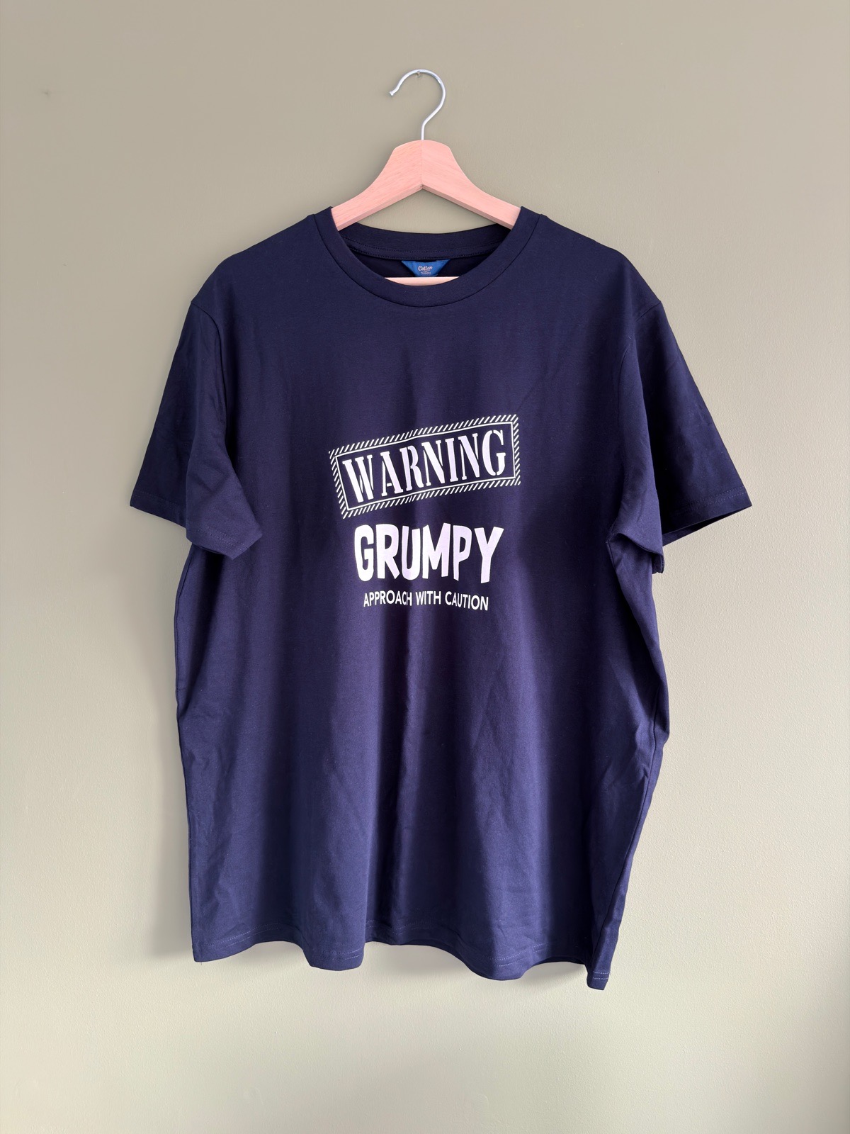 Cotton Traders NWT Men's Warning Grumpy Graphic T-Shirt Navy Blue Size XL