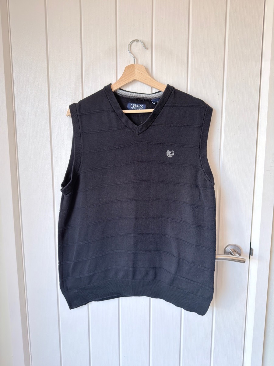 Vintage Chaps Ralph Lauren Black 100% Cotton V-Neck Tank Top Sweater Vest Size M