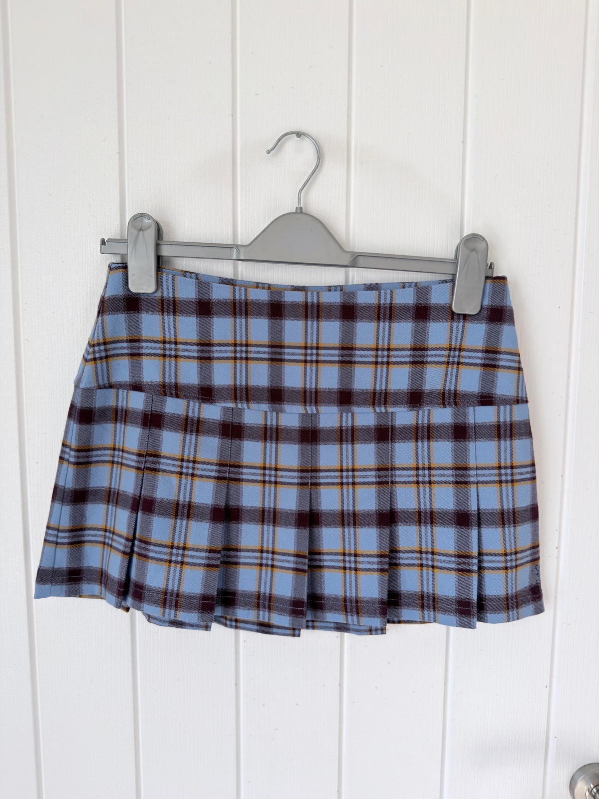 Superdry Womens Blue Tartan Plaid 1/2 Pleat Mini Skirt UK 8 Preppy Y2K