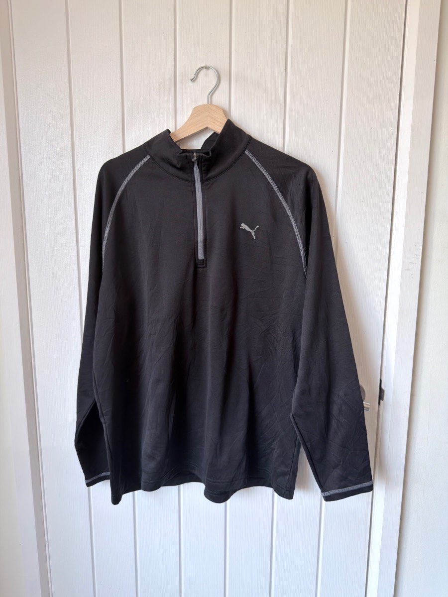 Puma Mens Black 1/4 Zip Long Sleeve Fleece Lined Running Training Top Size XL