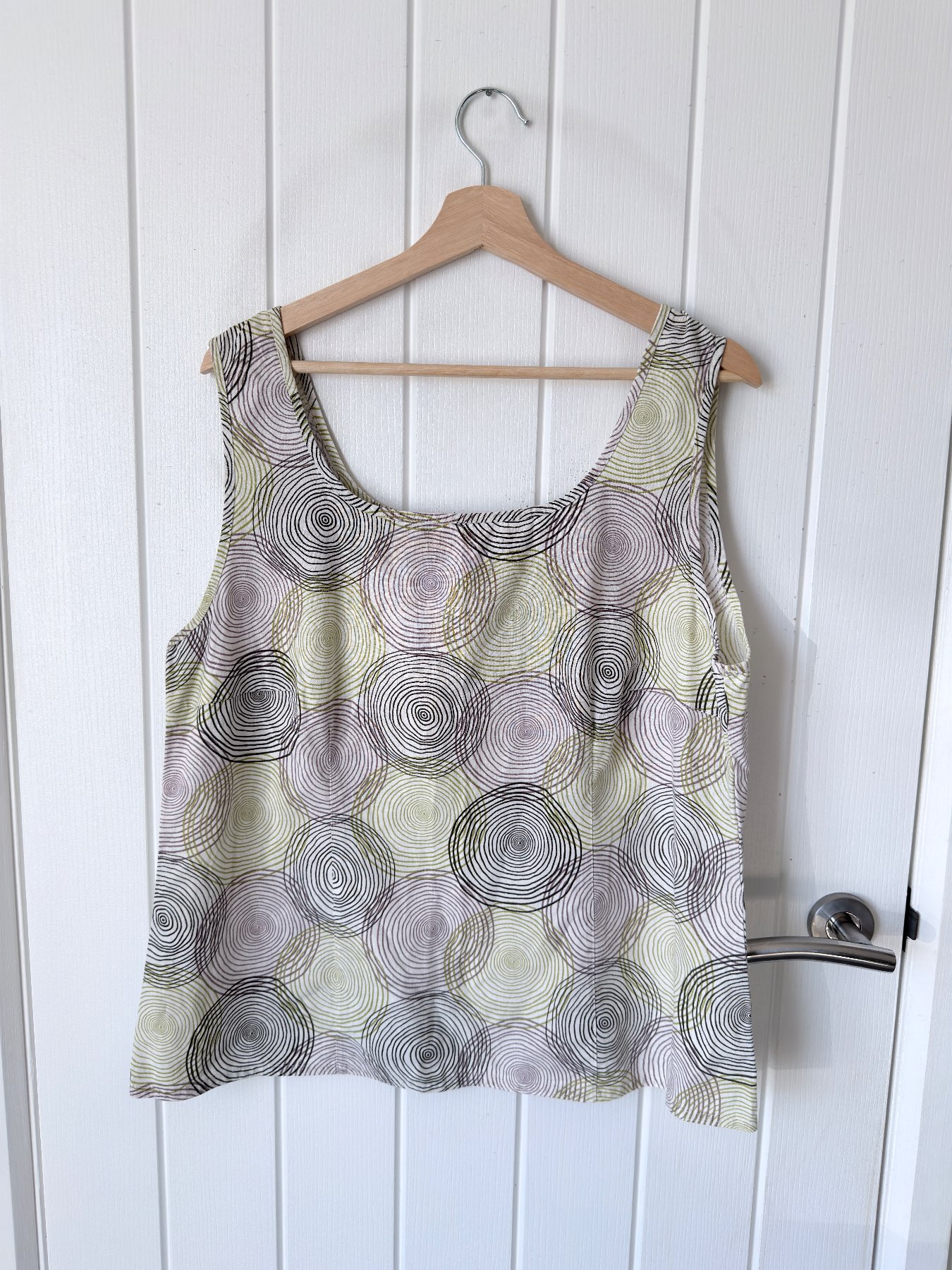 Pola Oy Vintage Finnish Linen Blend Graphic Swirl Tank Top Size UK 18