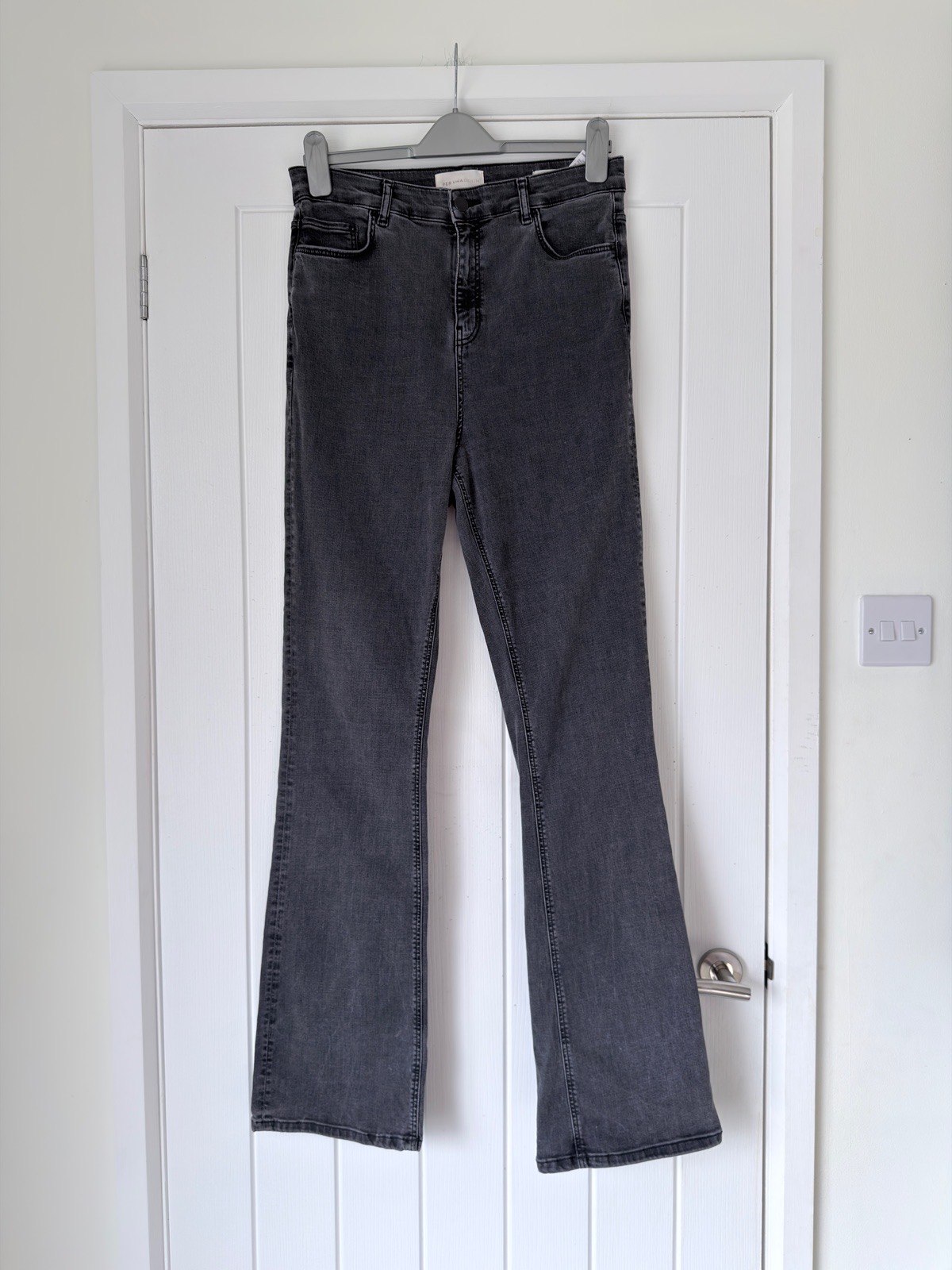 Per Una M&S Womens Charcoal Grey Slim Flare Jeans UK 14 Long High Waist Stretch