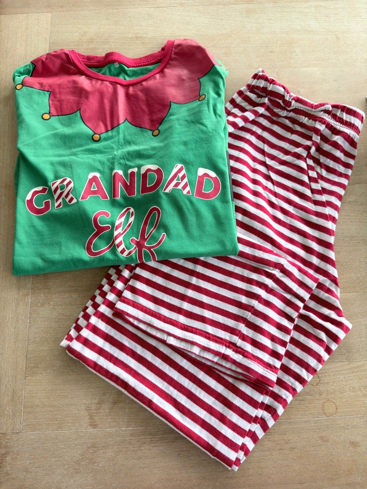 George Men's Grandad Elf Christmas Pyjama Set Green Red Striped Size Large