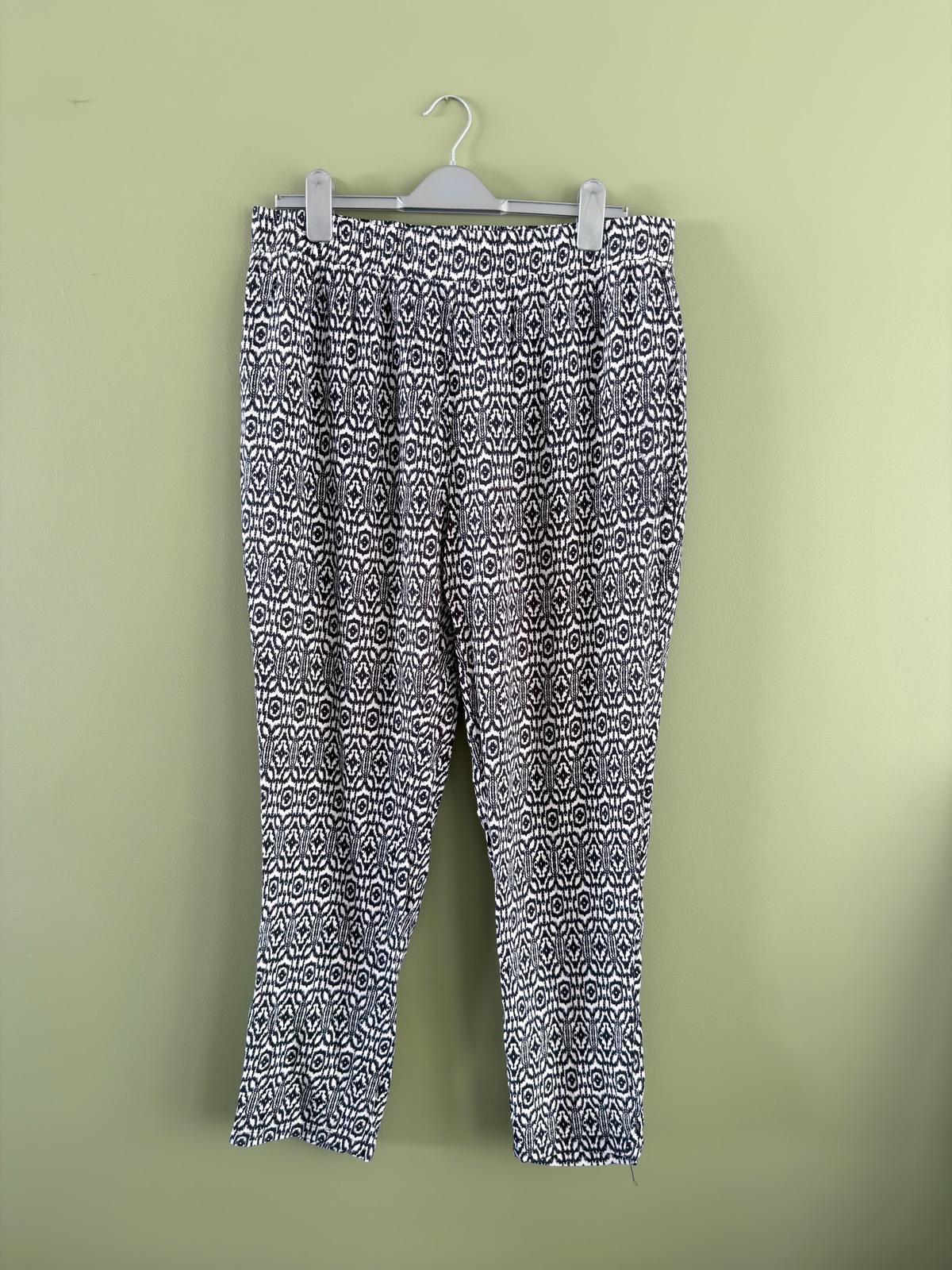 Sugar Crisp Womens Geometric Print Pull On Trousers Elastic Waist Black White XL