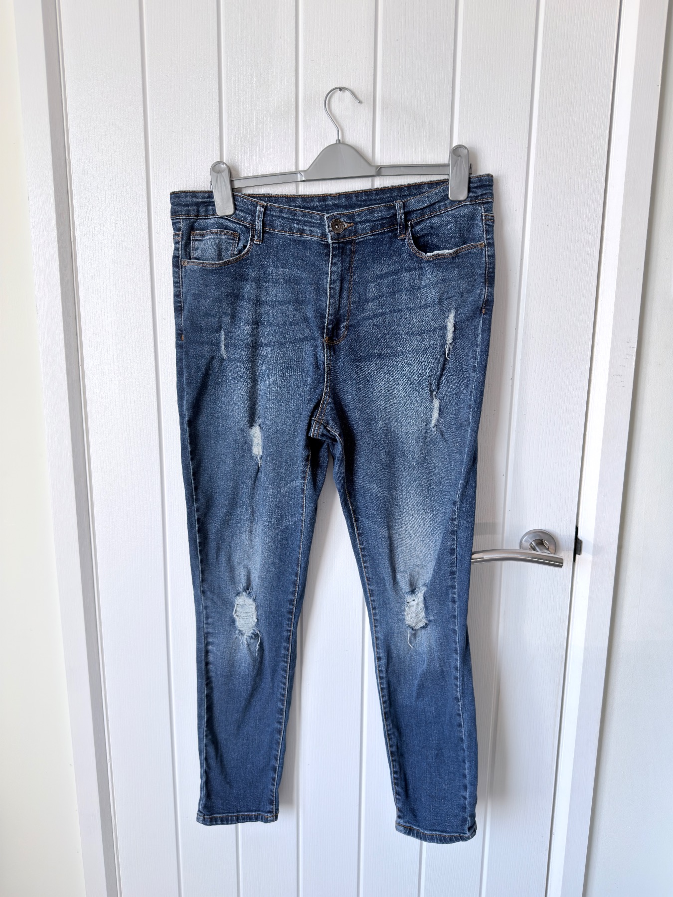 Enzo 989 Jeans Womens Blue Denim Distressed Ripped Stretch Skinny Fit Size 16
