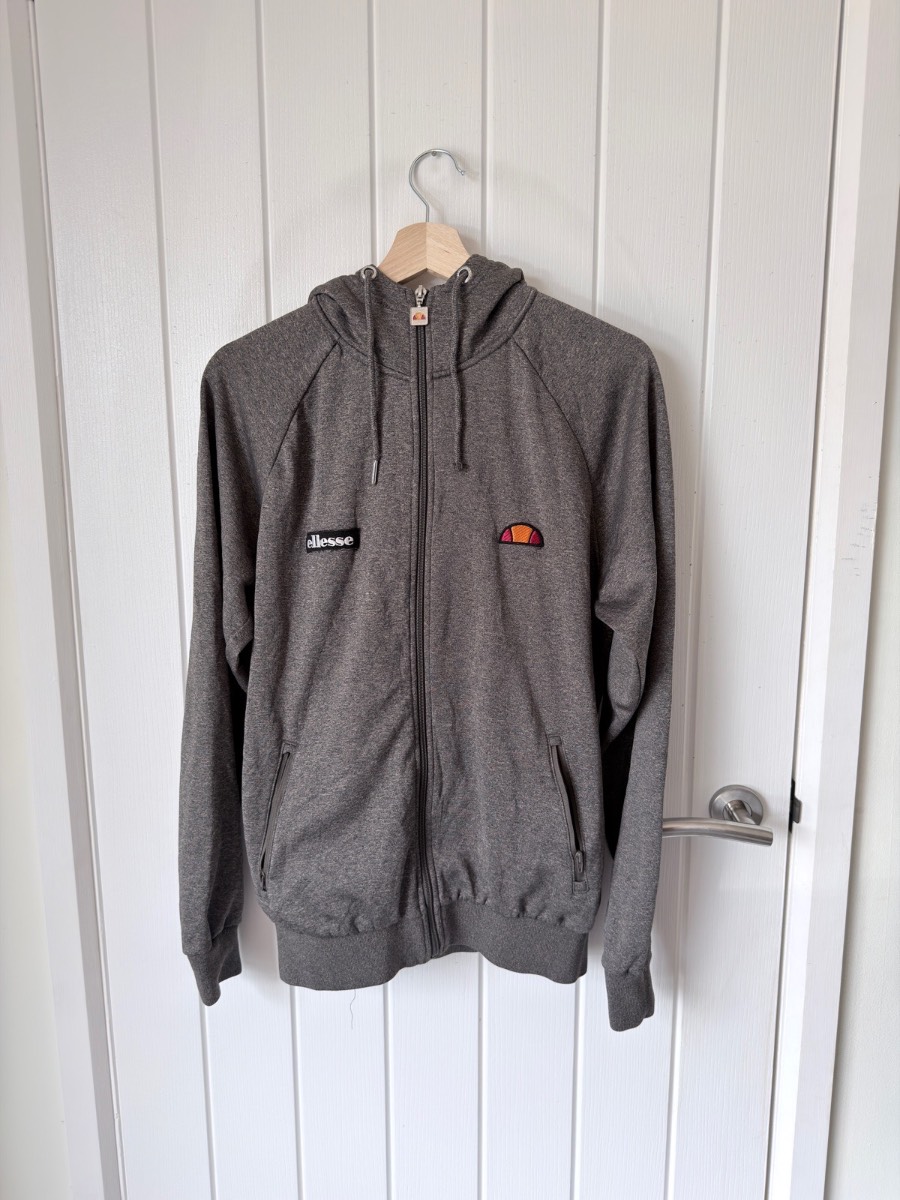 Ellesse Mens Grey Marl Zip Up Hoodie Size S Small Fleece Track Top Sweatshirt