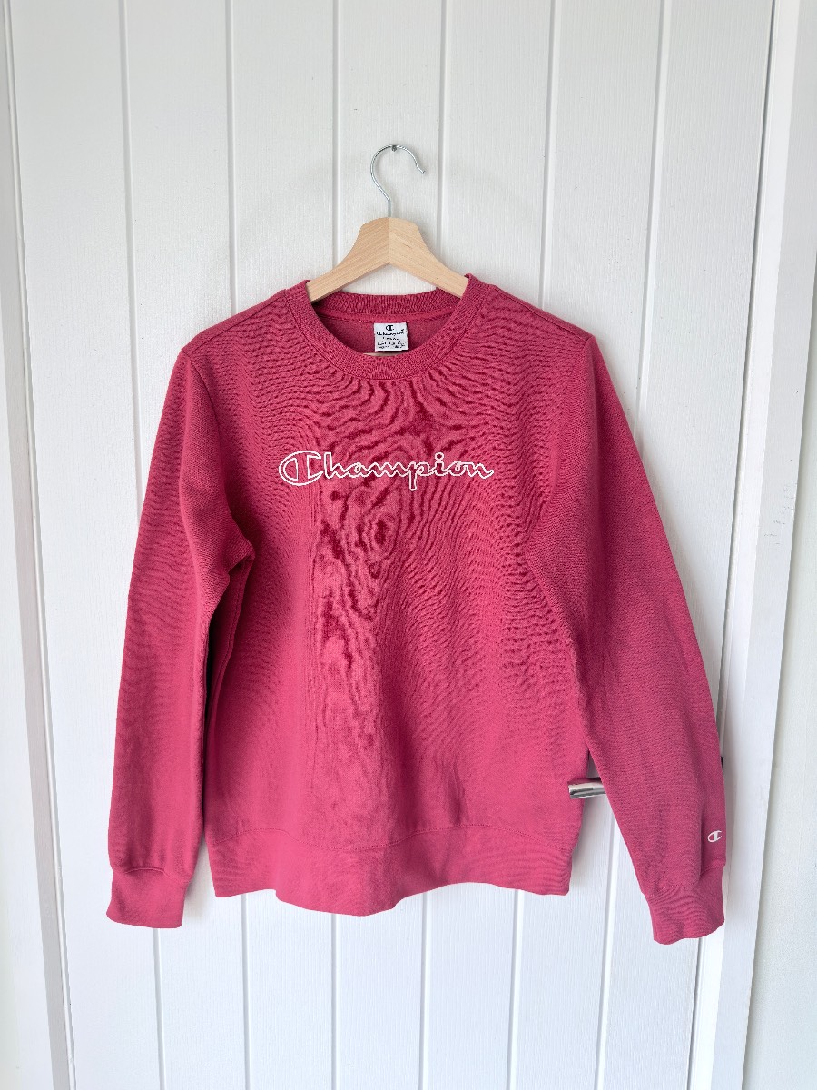 Champion Womens Sweatshirt Large Pink Script Logo Crew Neck Jumper Fleece