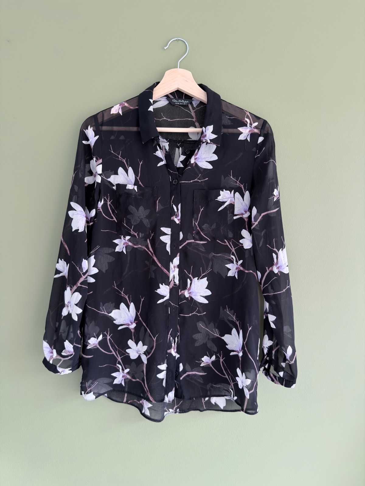 Miss Selfridge Womens Black Magnolia Floral Sheer Chiffon Blouse Shirt UK 8