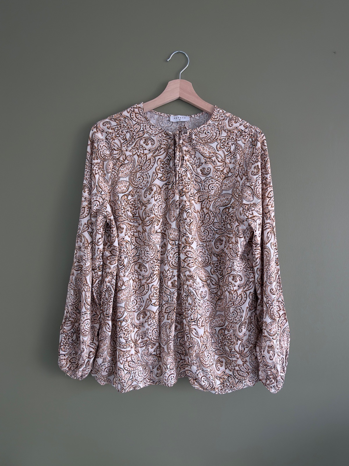 Papaya Matalan Womens Paisley Blouse Top Cream Ochre Brown Boho Size 12 Viscose