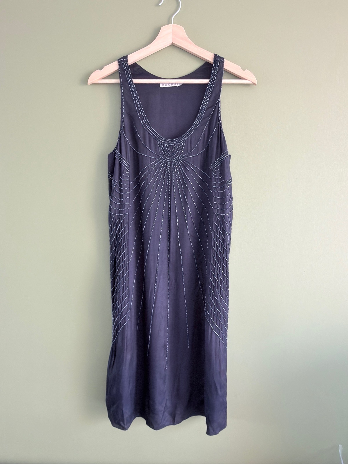 Kookaï Vintage Navy Beaded Art Deco Flapper Style Shift Mini Dress EU 40 UK 12