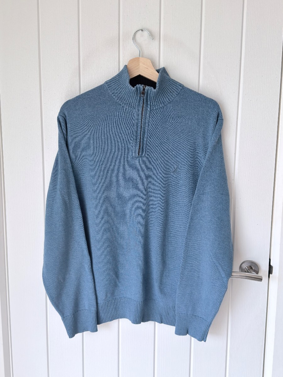 Nautica Mens Blue Pima Cotton Blend 1/4 Zip Jumper Sweater Size L / XL
