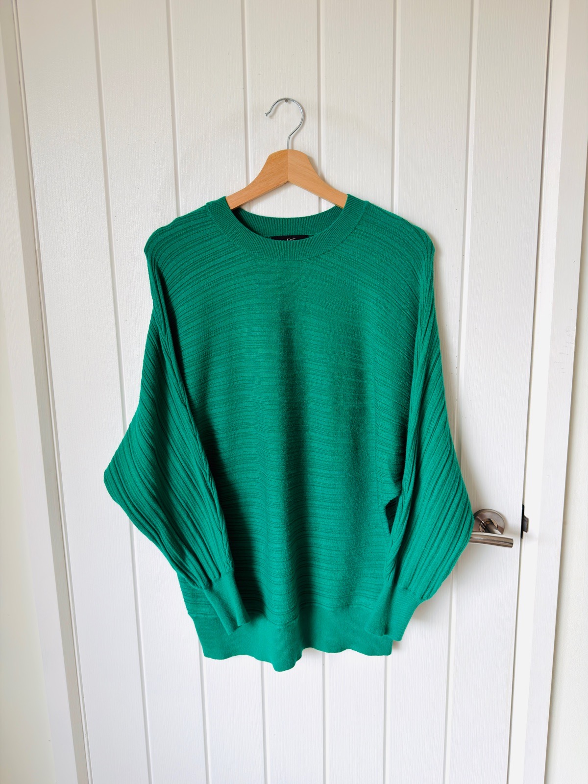 F&F Women's Emerald Green Textured Batwing Sleeve Knit Jumper Size M (UK 12-14)