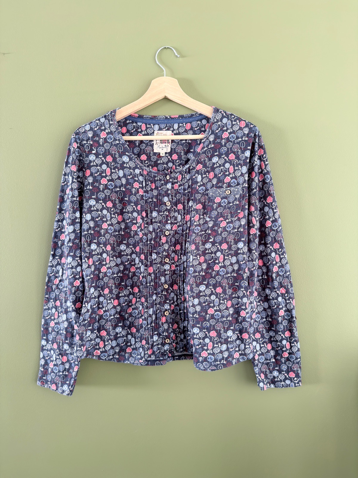 Mantaray Debenhams Womens Tree Bike Print Pintuck Blouse Top Navy Size UK 12