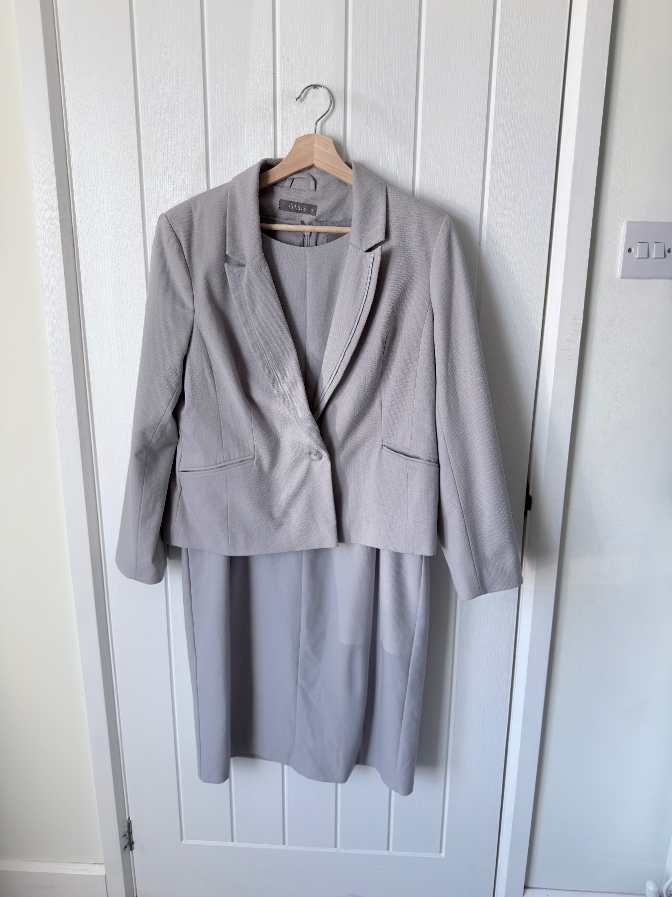 Oasis Grey 2 Piece Dress Suit Set Jacket & Shift Dress UK 16 Occasion