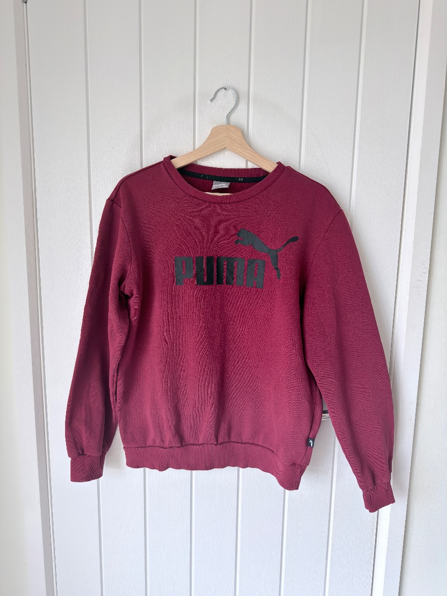 Puma Sweatshirt Mens Maroon Burgundy Red Big Logo Jumper Crew Neck Size Small