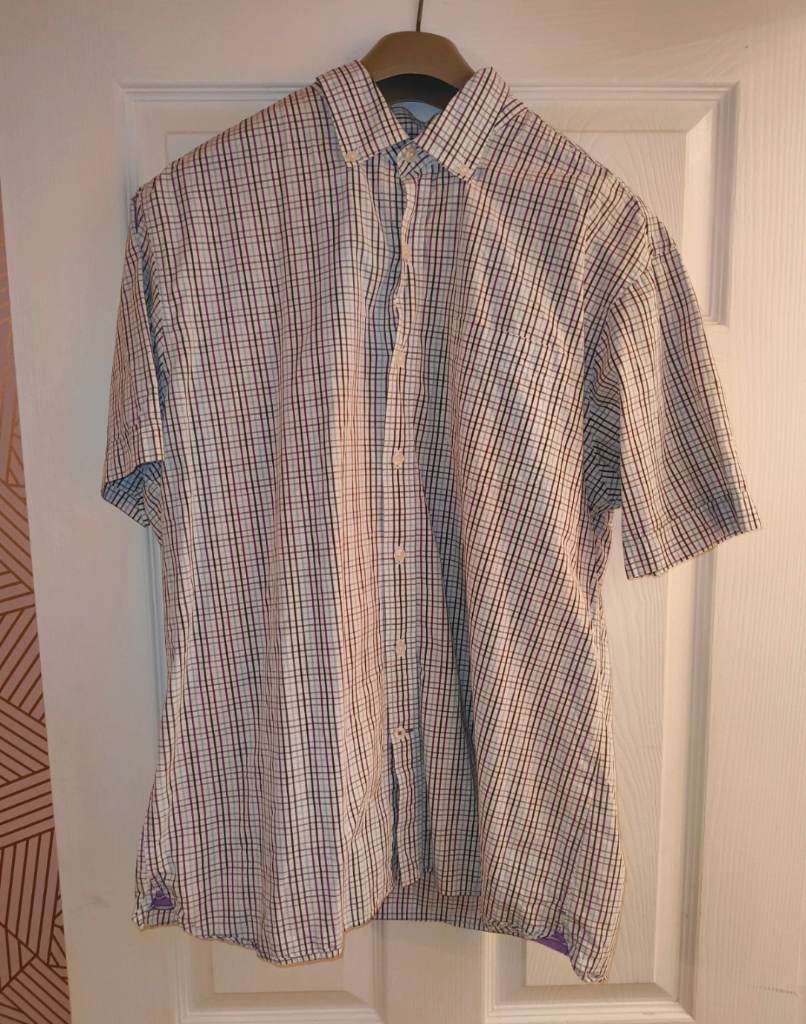 George Mens Size L Large Short Sleeve Checked Shirt Button Up Smart Occasion