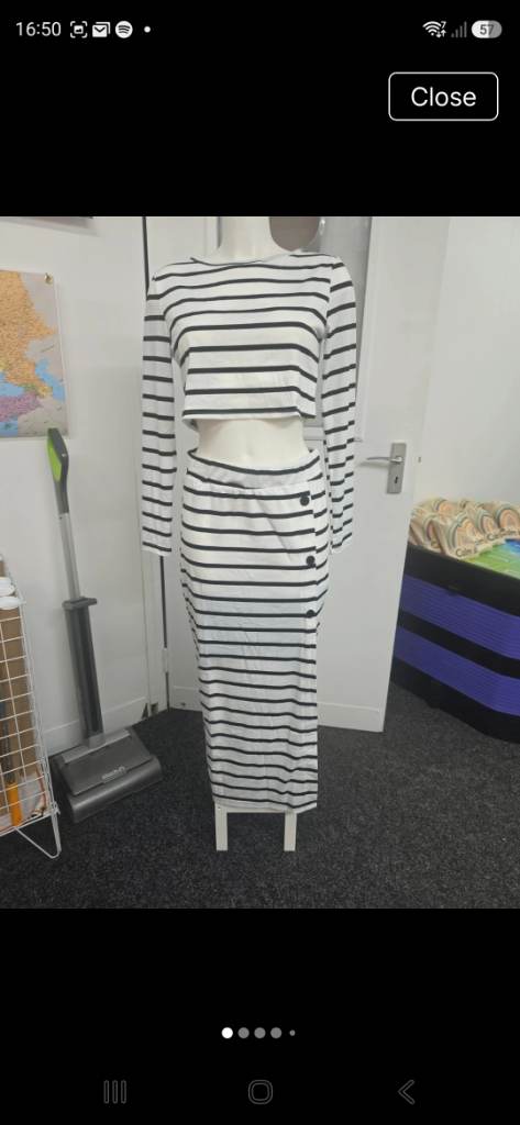 Black and White striped, co ord, top and skirt