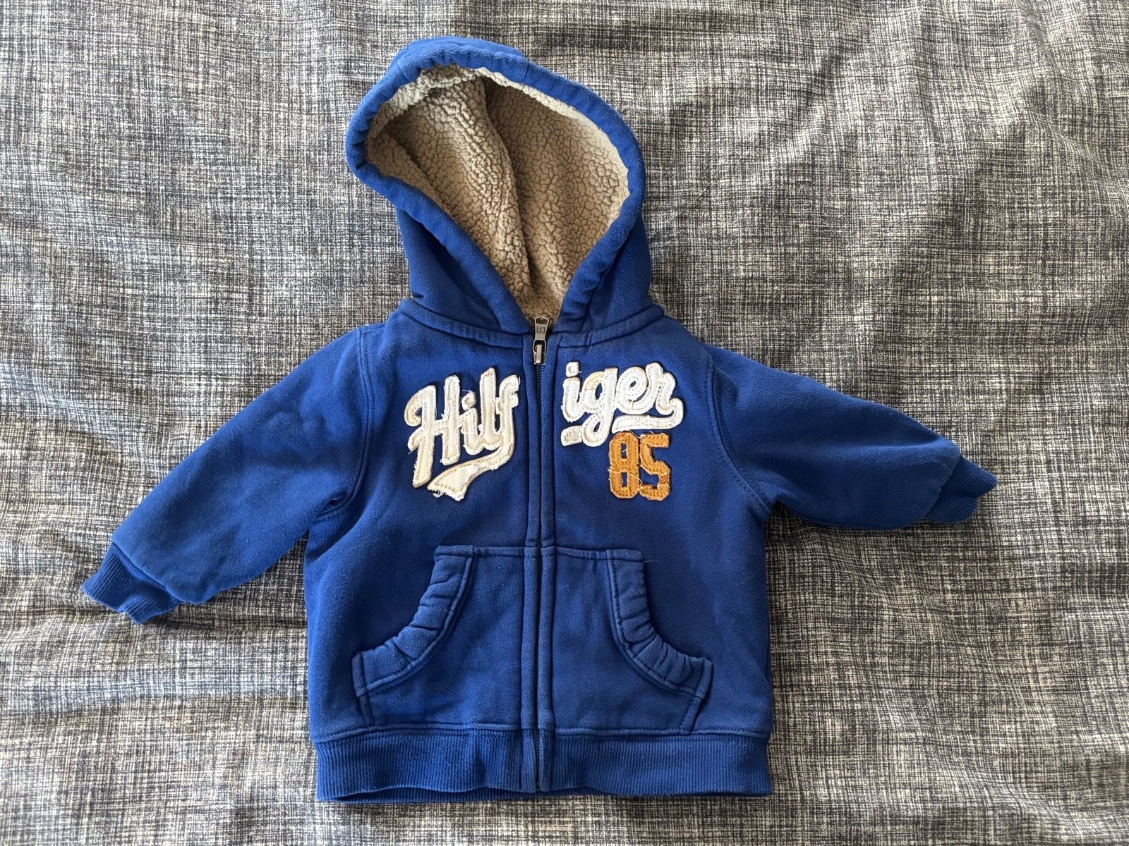 Tommy Hilfiger Baby Boy Blue Fleece-Lined Zip-Up Hoodie – 6-9 Months