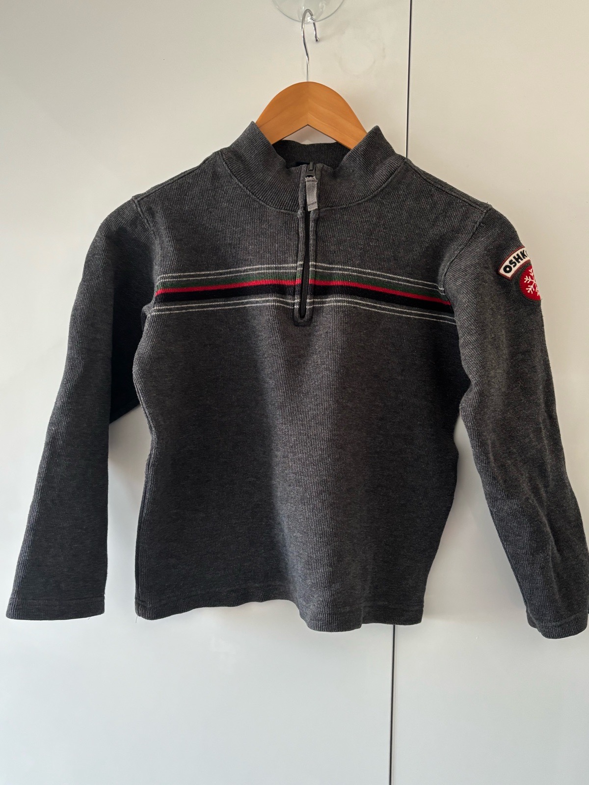 OshKosh B'gosh Boys Grey 1/4 Zip Knit Jumper – Size 7 Years (100% Cotton)