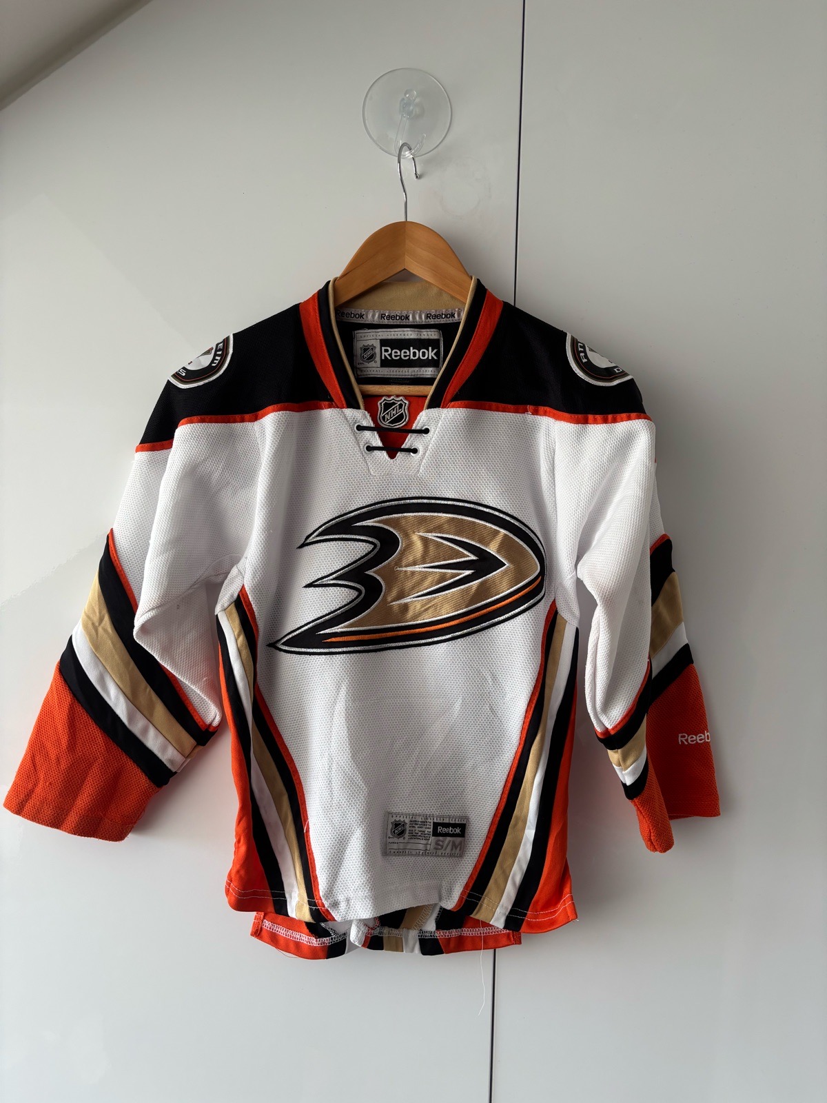 Official Reebok NHL Anaheim Ducks White Away Ice Hockey Jersey - Youth S/M