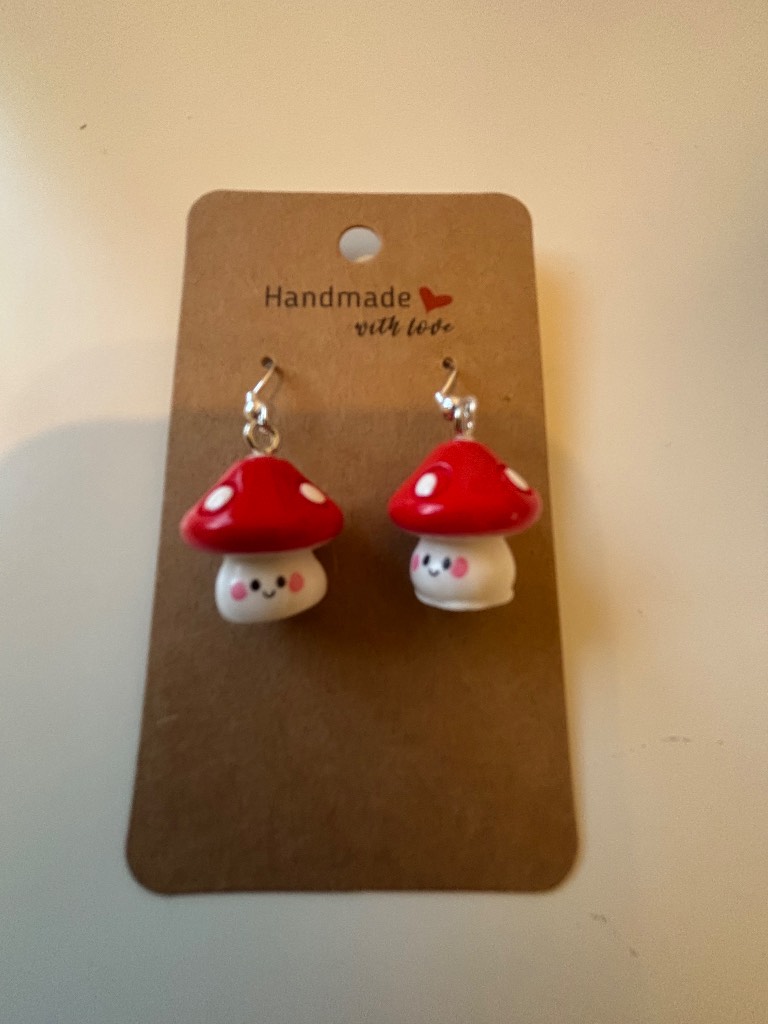 Sterling Silver Earrings - Mushroom with Face - Brand New & Sealed!!