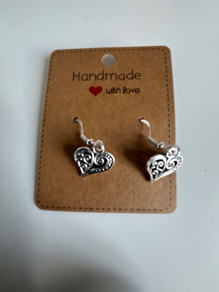 Sterling Silver Earrings - Heart with Design (Small) - Brand New & Sealed!!