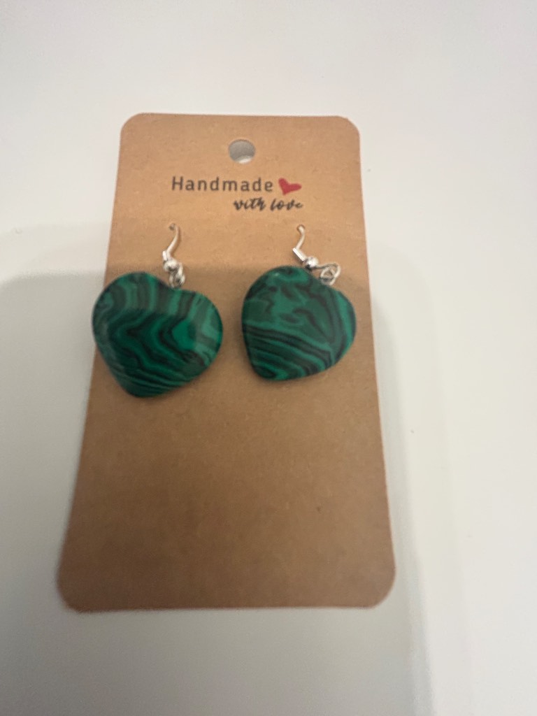 Sterling Silver Earrings - Green Heart - Brand New & Sealed!!
