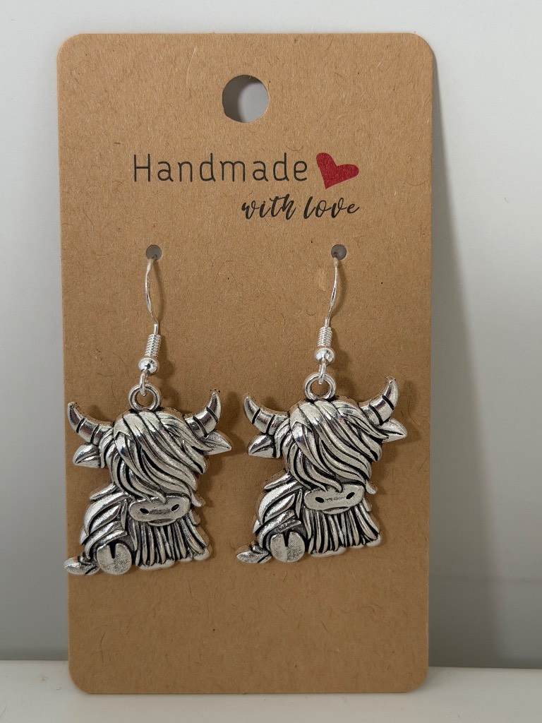 Sterling Silver Earrings - Highland Cow - Brand New & Sealed!!