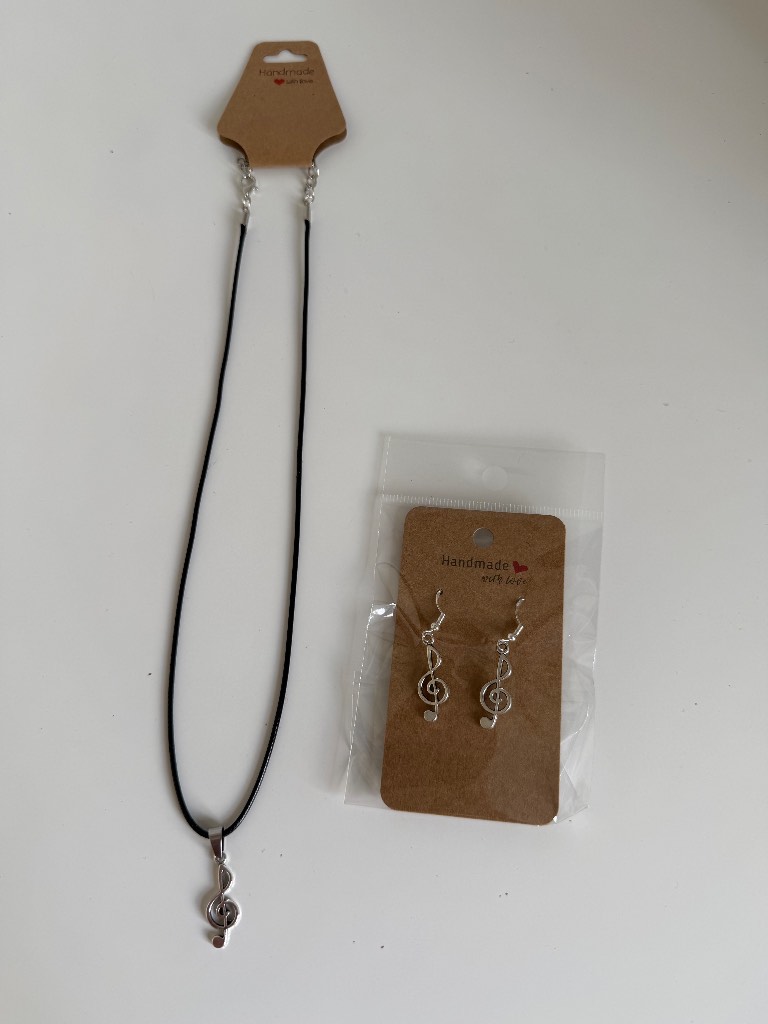 Sterling Silver Earrings & Necklace - Single Musical Note - Brand New & Sealed!!