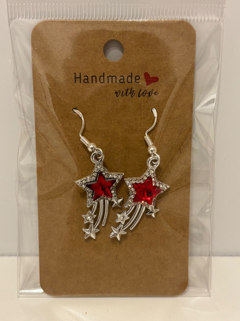 Sterling Silver Earrings - Shooting Star (Red) - Brand New & Sealed!!