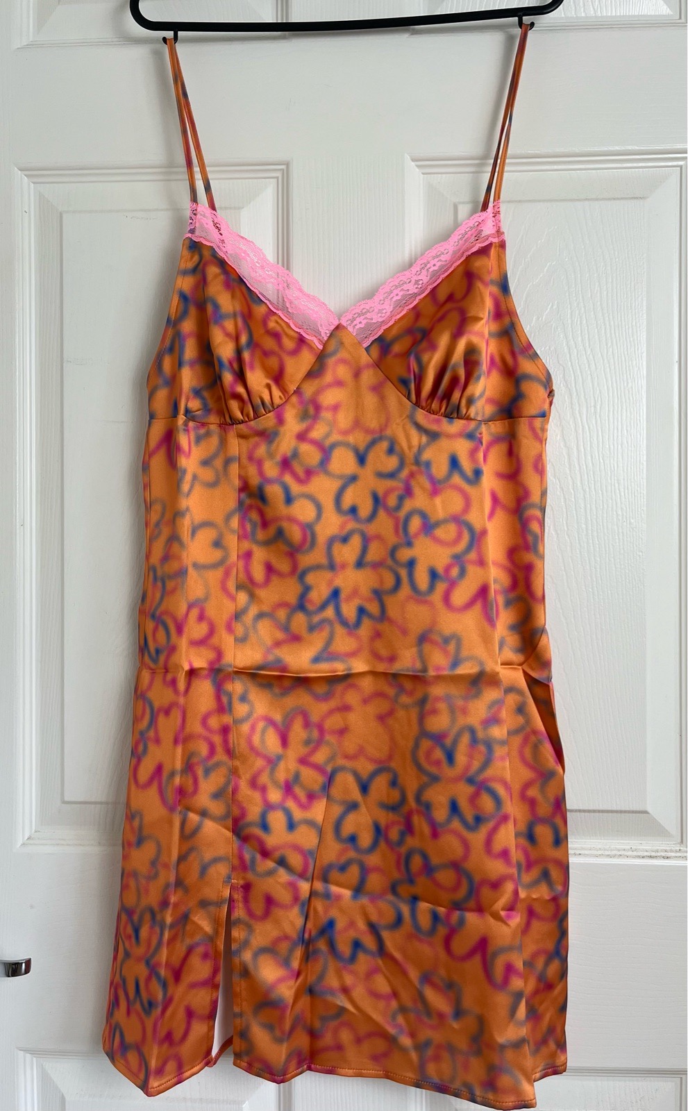Collusion floral print slip mini dress with lace trim in orange