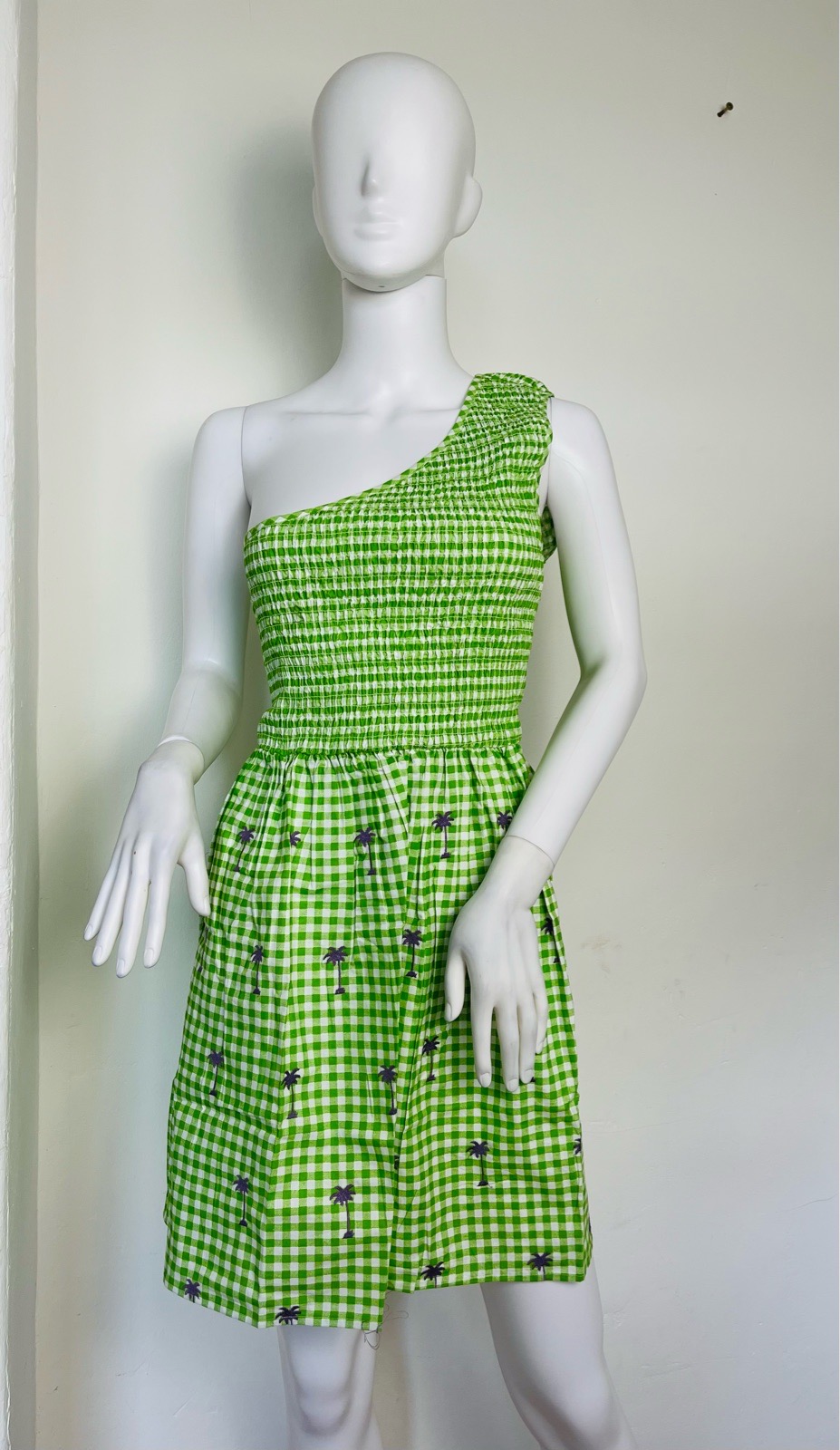 Collusion gingham shirred off the shoulder mini dress