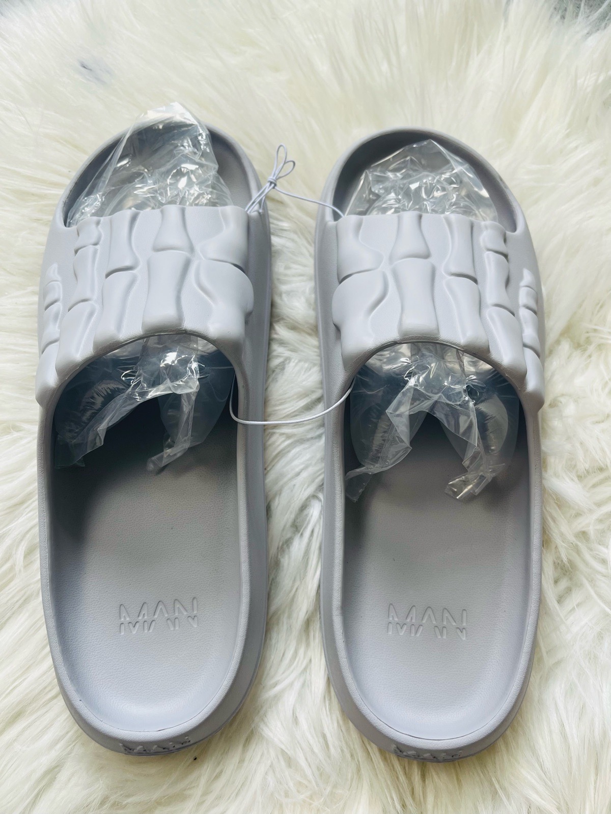 BoohooMan perforated skeleton moulded mules in grey UK 9