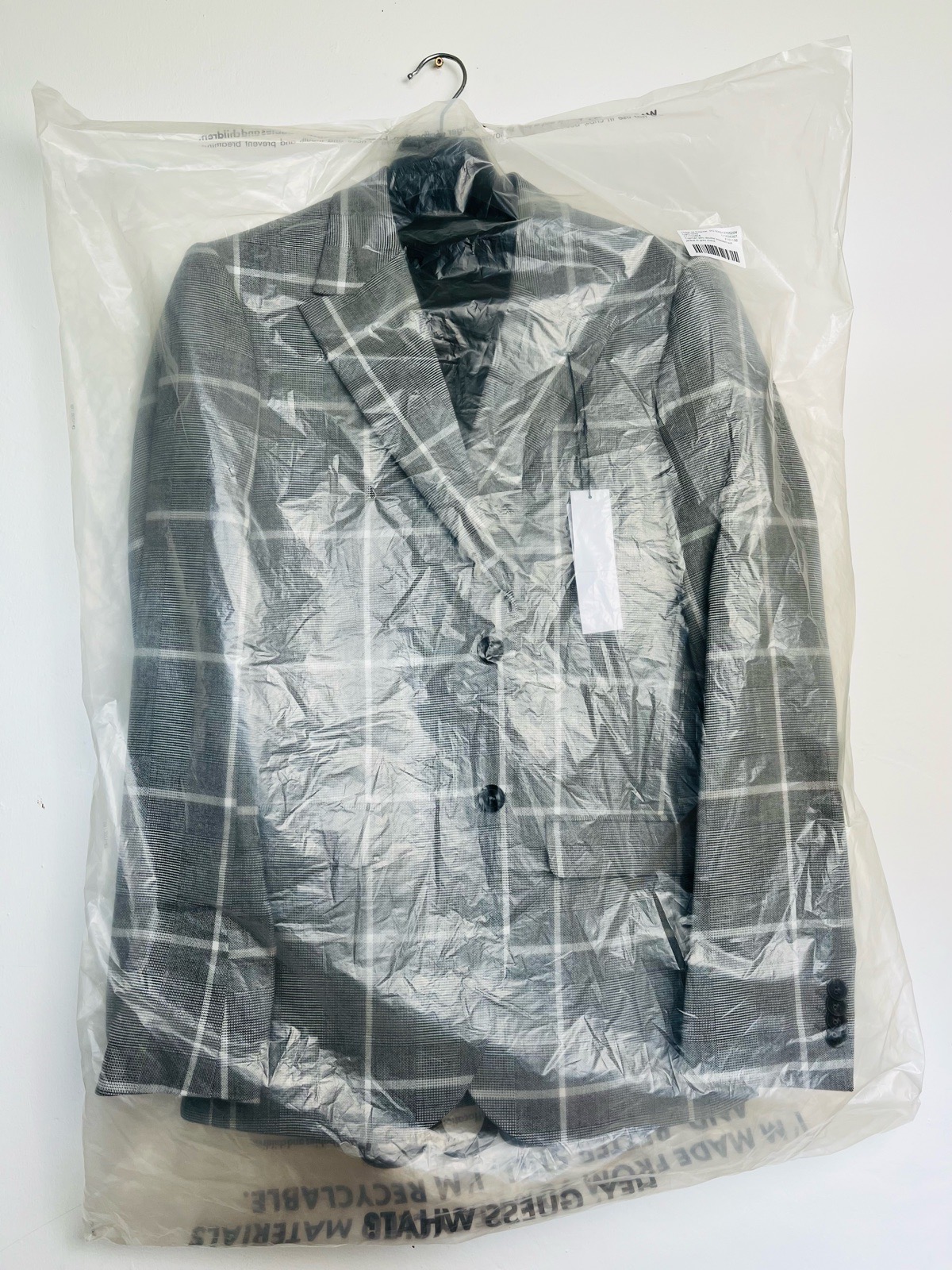Topman slim double breasted suit jacket in grey check