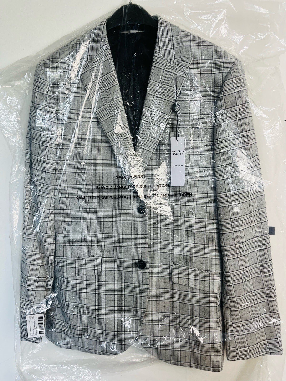 Topman single breasted skinny check suit jacket in grey