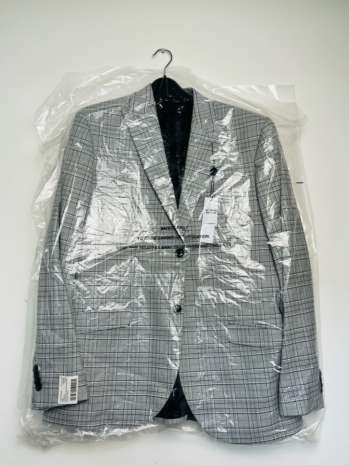Topman single breasted skinny check suit jacket in grey 42R