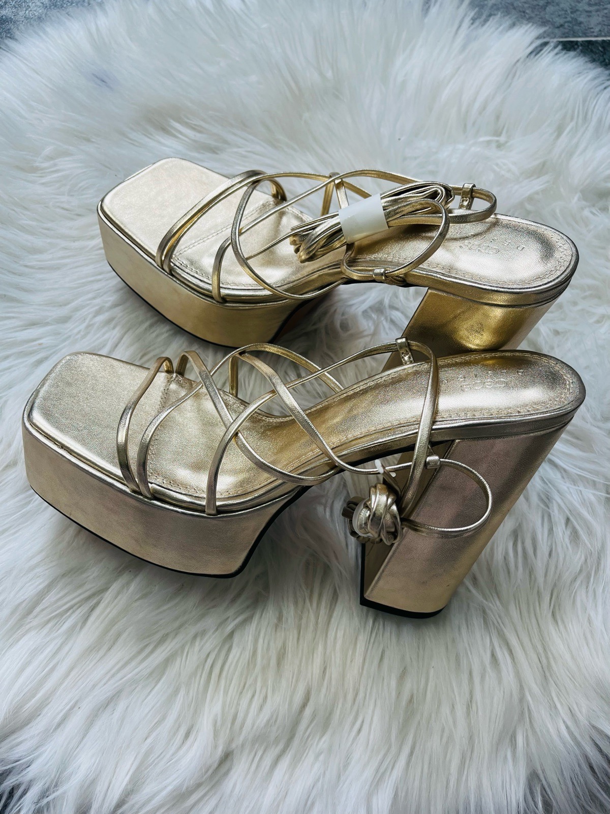 ASOS Design nanon strappy platform heel sandals in gold