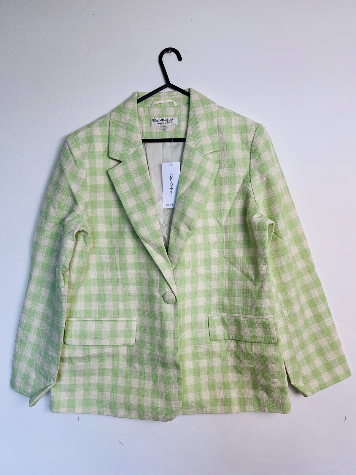 Miss Selfridge gingham linen oversized blazer in green