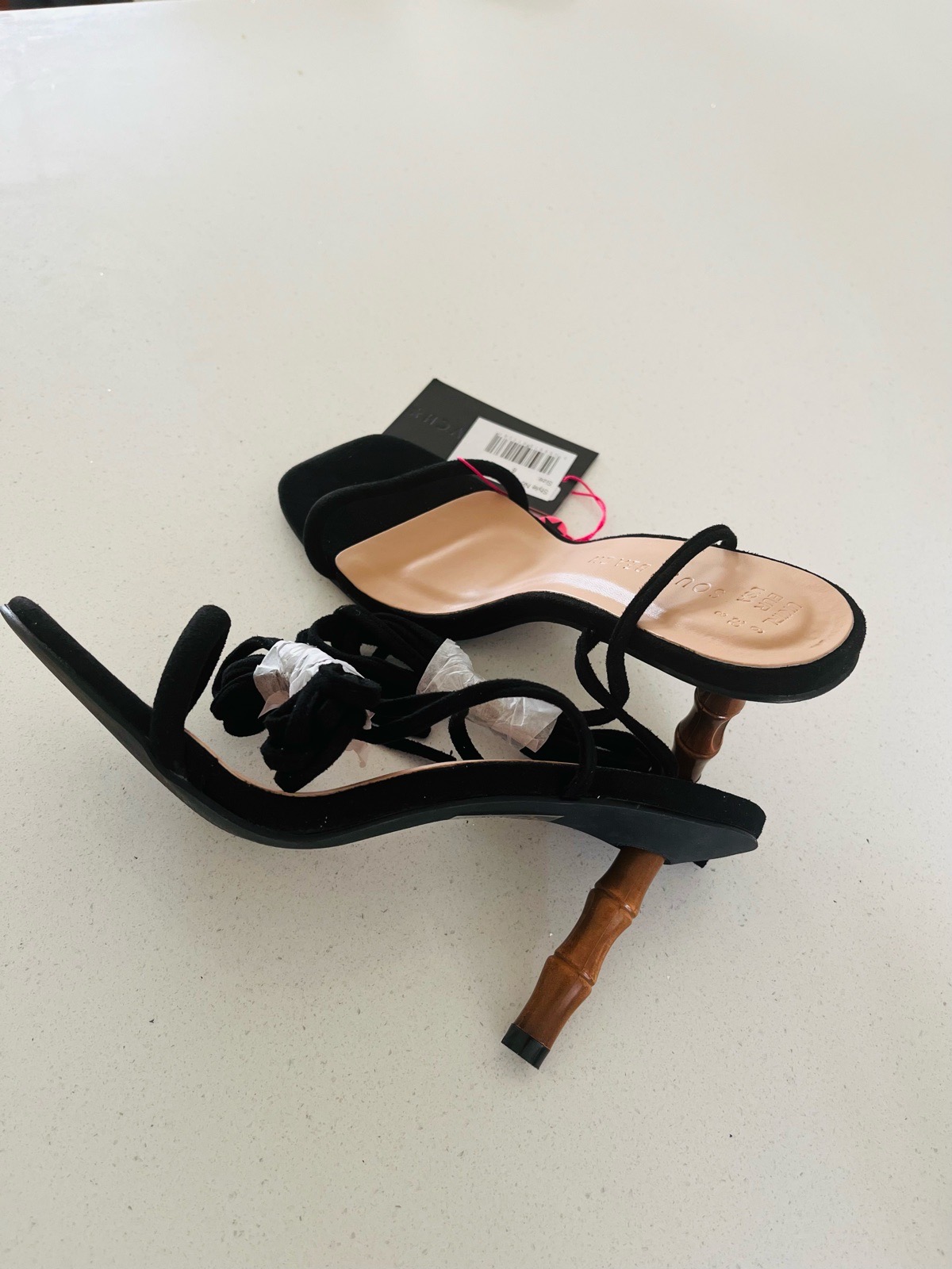 South Beach bamboo style heel with wrap around leg straps