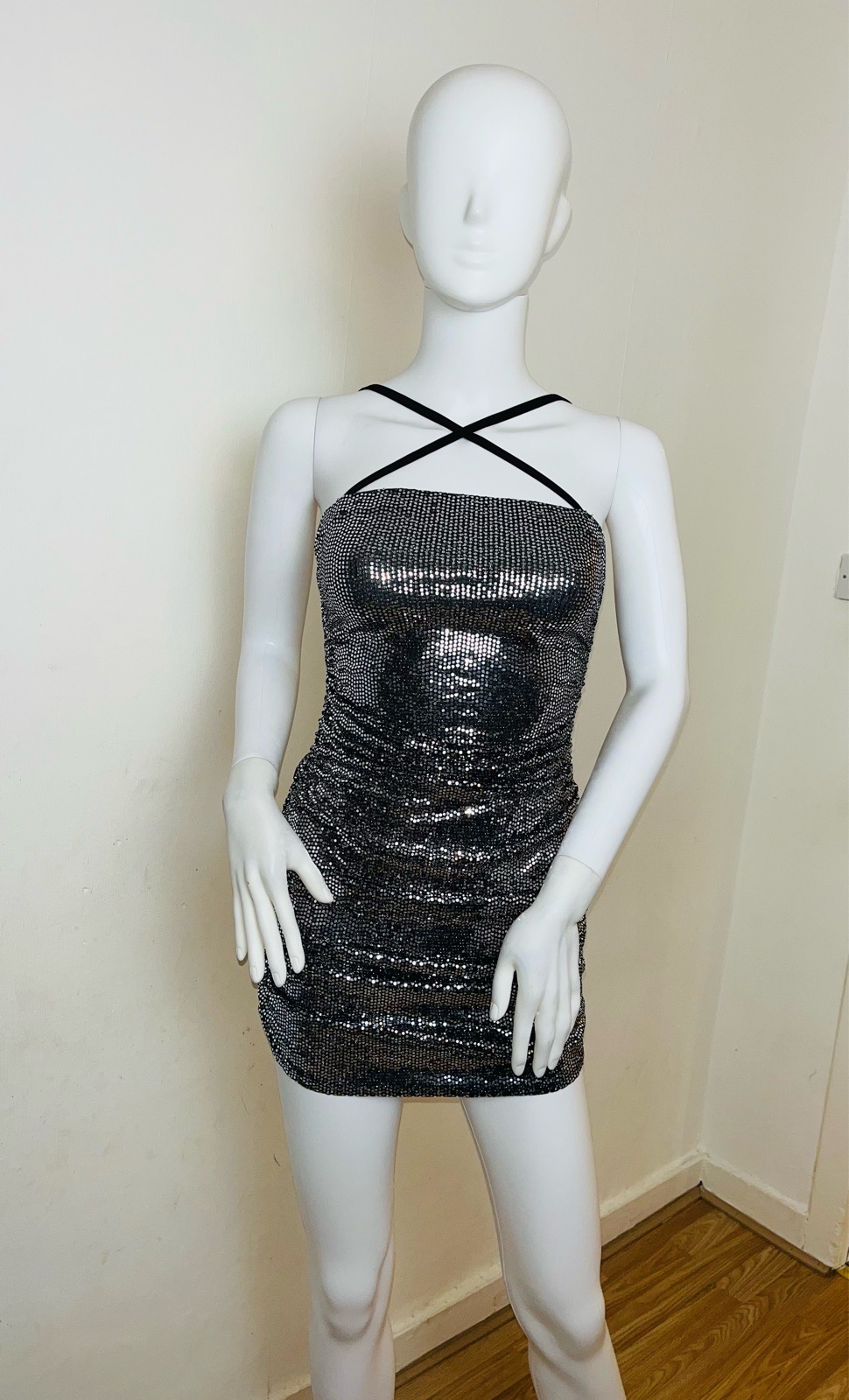 AsYou shimmer halter mini dress in silver