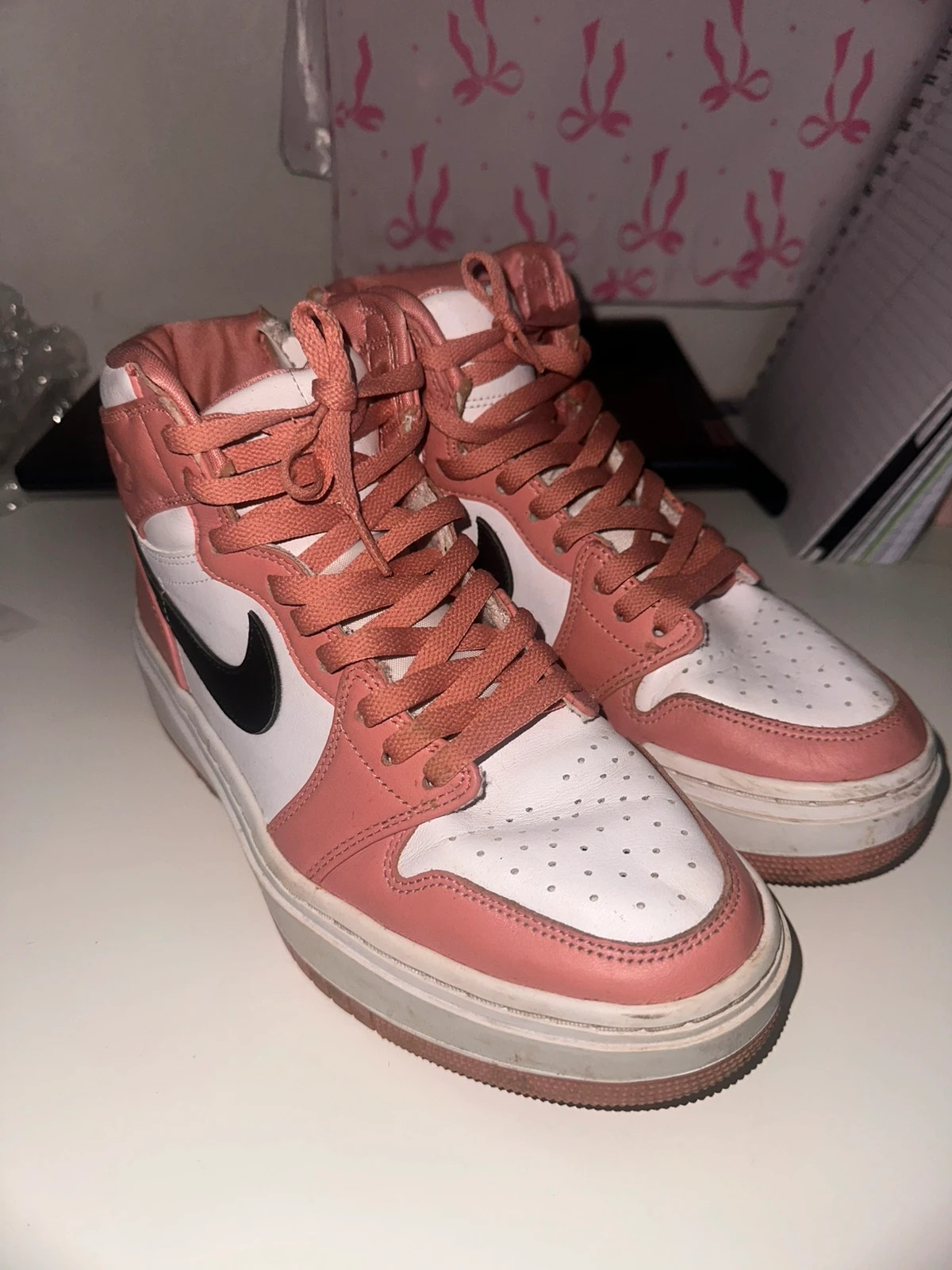 Nike Air Jordan 1 Elevate High Pink White UK 7.5 Platform Sneakers Needs Clean