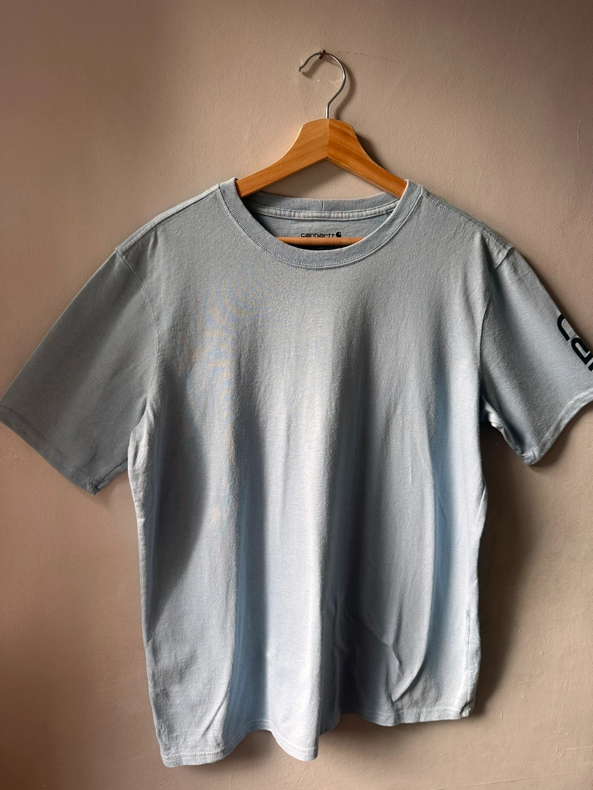 Carhartt Light Blue T-Shirt | Size L (12–14) | Loose Fit Sleeve Logo Tee