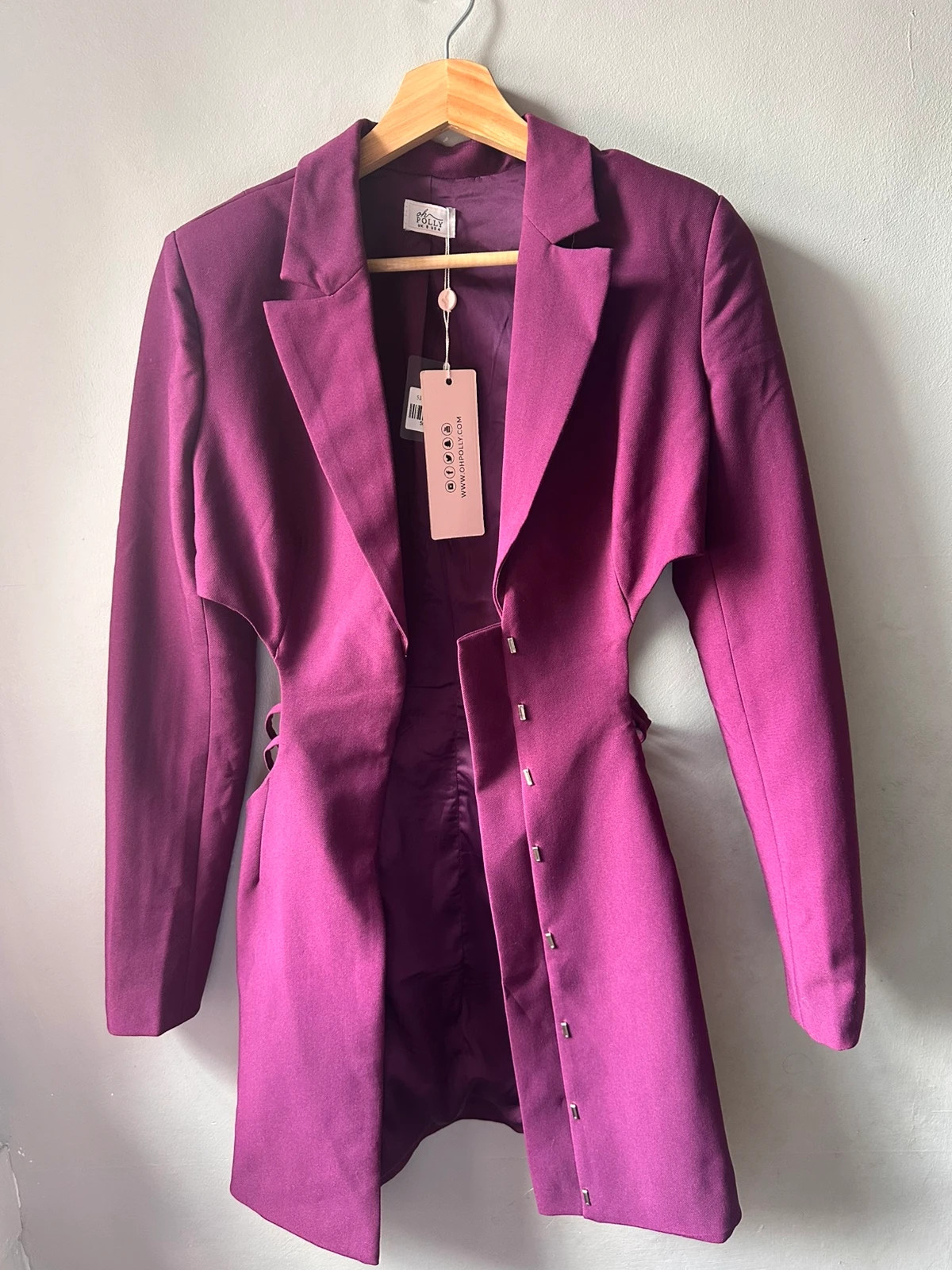 Oh Polly Plum Blazer Dress UK 4 Cut Out Tie Back Long Sleeve BNWT