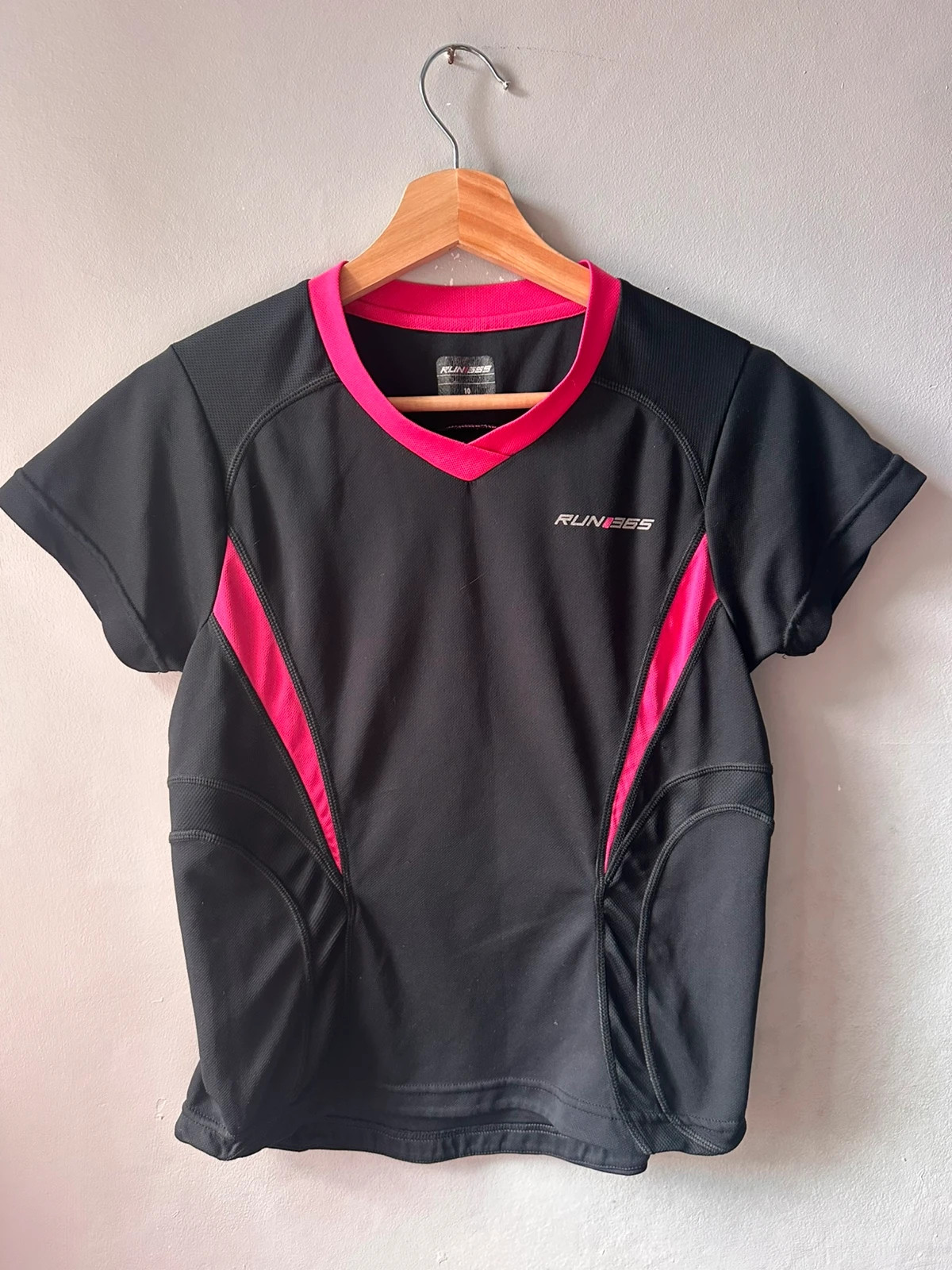Run365 Black & Pink Active T-Shirt UK 10 Short Sleeve Gym Top