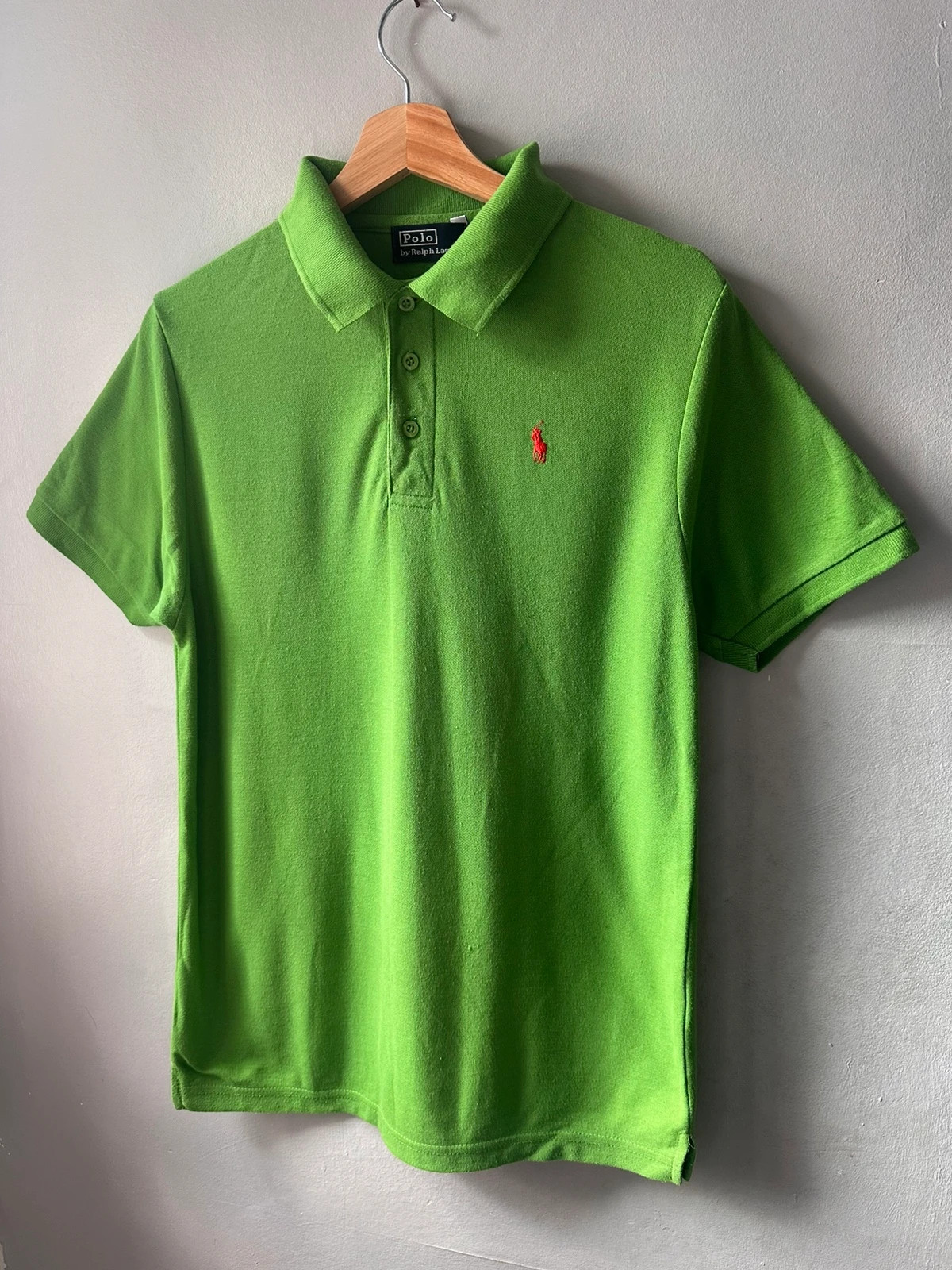 Polo Ralph Lauren Green Polo Shirt Size M Red Pony Logo Pique Cotton