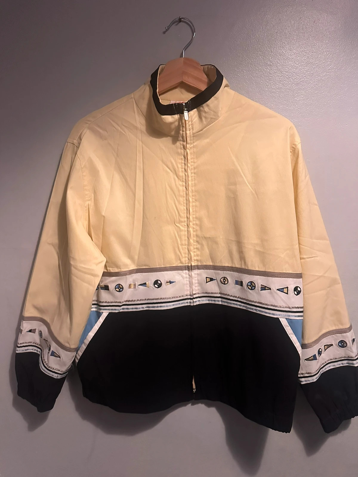 Vintage Alia Sport Petites Yellow Black Geometric vintage Track Jacket Size 10 Petite