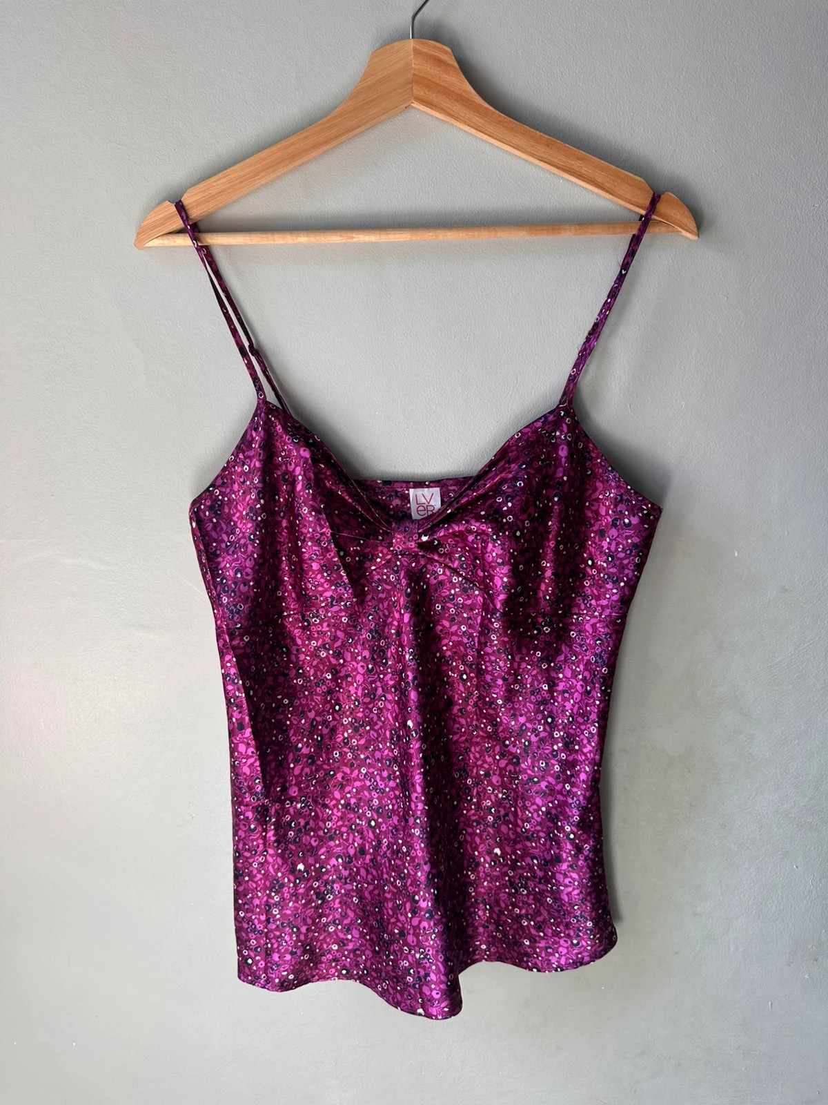 LVER Magenta Abstract Print Satin Camisole Top Twist Front Size M